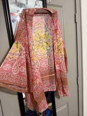 BCBGeneration Pink and Yellow Paisley Cover-Up- one size